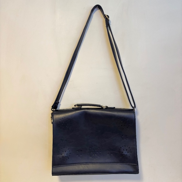 Ecosusi Faux Leather Messenger Briefcase Satchel Book Bag Navy Blue Large Size - Picture 1 of 5